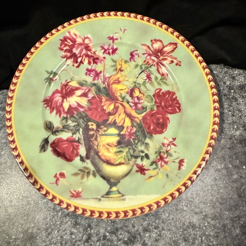 Floral Decorative Plate with Red and Green Accents